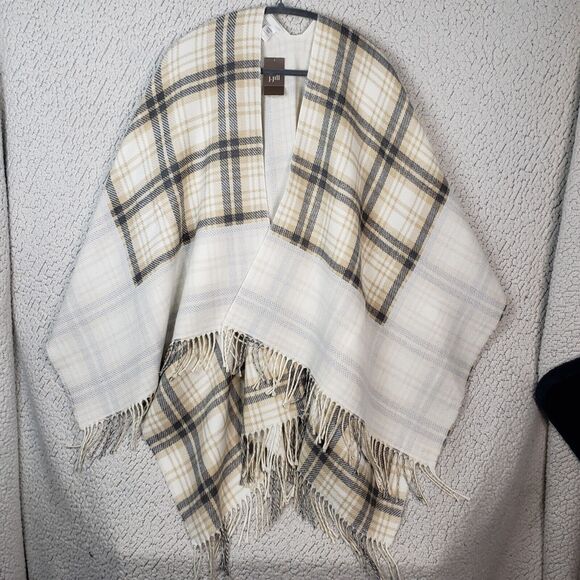 J Jill Womens One Size Poncho Sweater Wrap Plaid - Picture 1 of 10